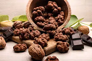 Chocolate-covered walnuts, a speciality of Domaine de Bequignol, artisan chocolatier in the Dordogne